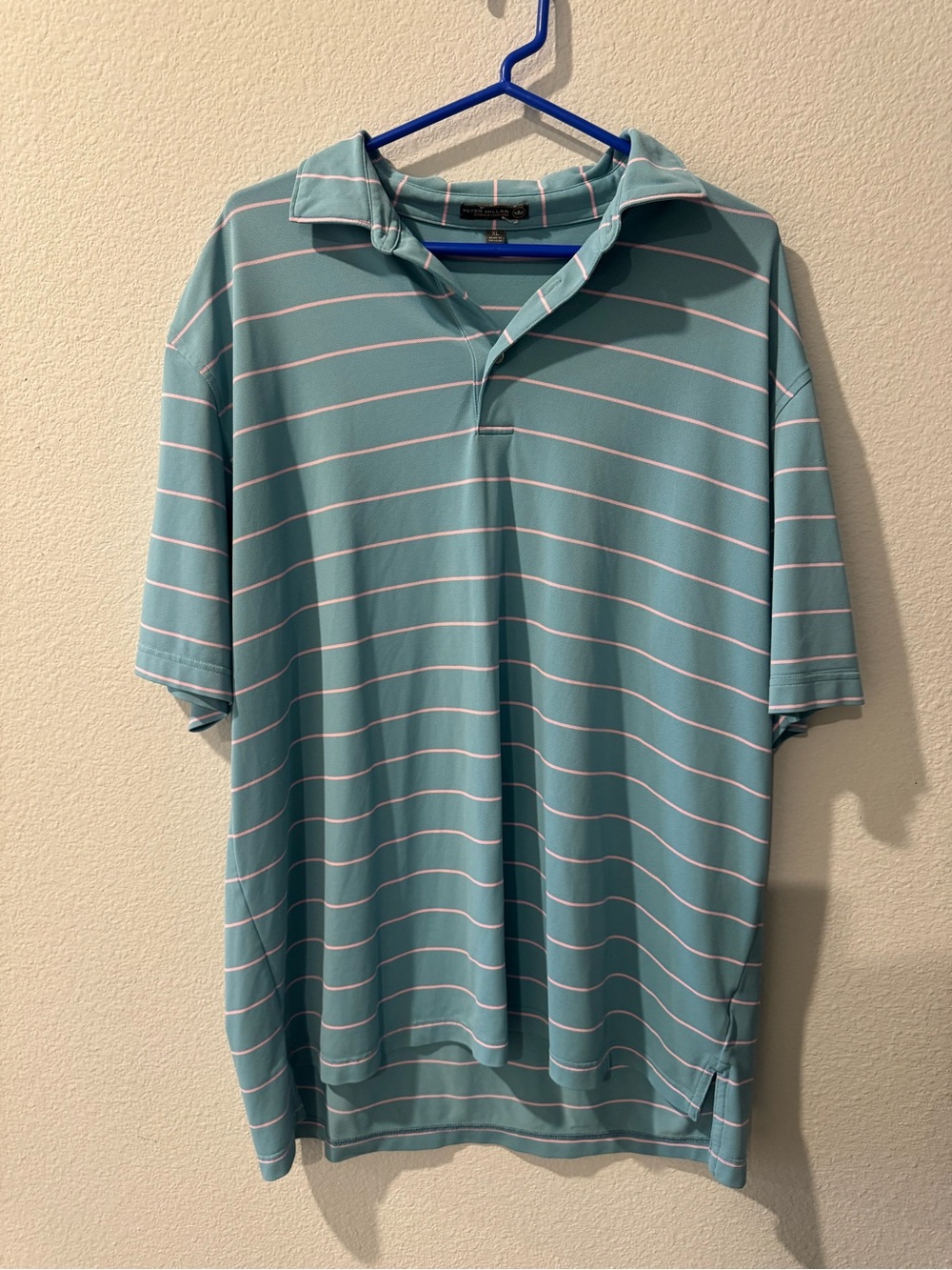 Peter Millar Blue and Pink Striped Polo XL